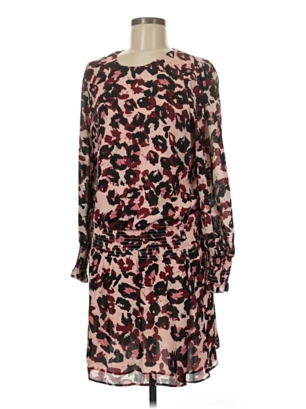Parker Pink and Black Floral-Print Long Sleeve Shift Dress